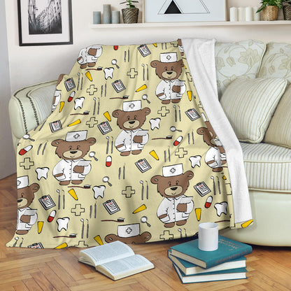 Nurse Bear Pattern Print Design A02 Premium Blanket