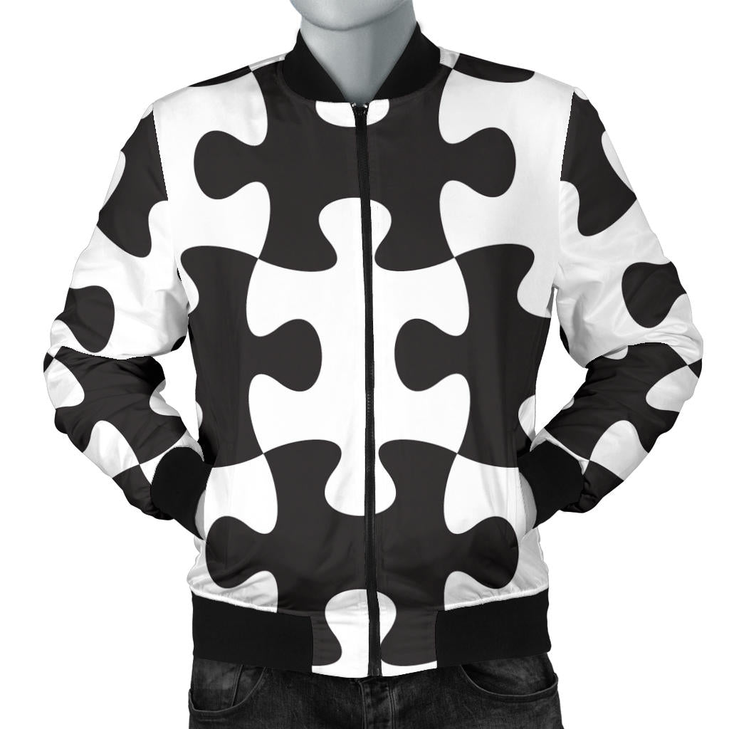 Puzzle Black White Pattern Print Design A02 Men Bomber Jacket