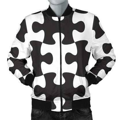 Puzzle Black White Pattern Print Design A02 Men Bomber Jacket