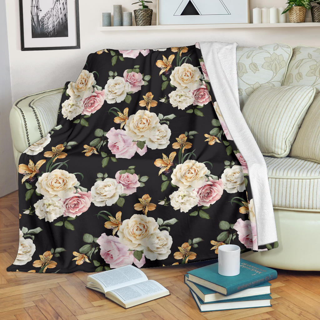 Rose Pattern Print Design A01 Premium Blanket