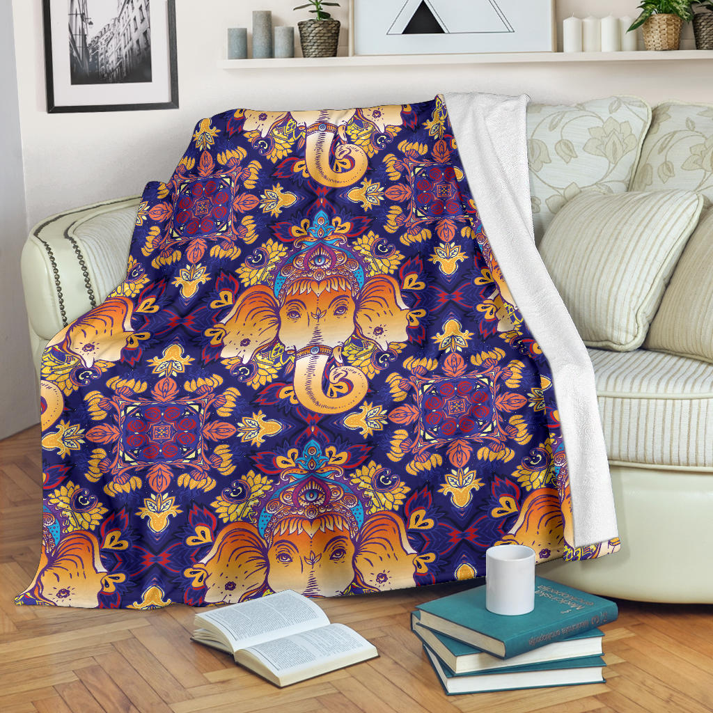 Ganesha Pattern Print Design 01 Premium Blanket