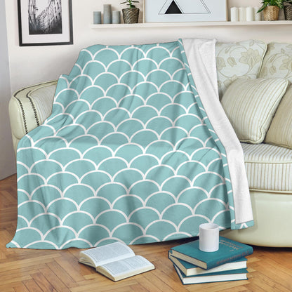 Scales Teal Pattern Print Design 02 Premium Blanket