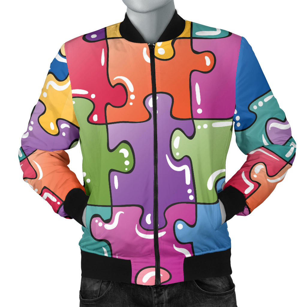 Puzzle Pattern Print Design A05 Men Bomber Jacket