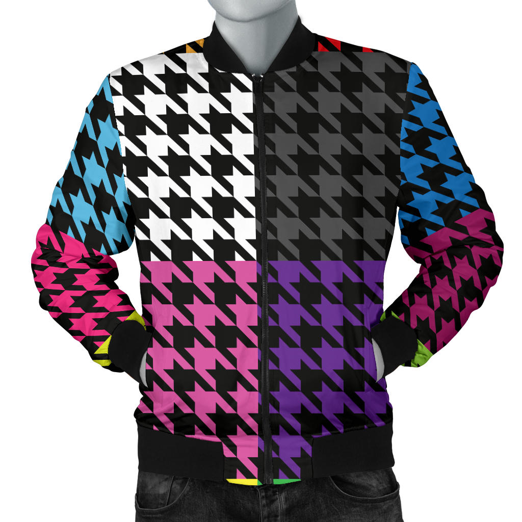 Houndstooth Colorful Pattern Print Design 01 Men Bomber Jacket
