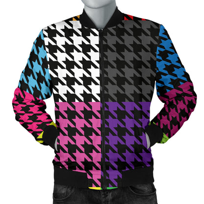 Houndstooth Colorful Pattern Print Design 01 Men Bomber Jacket