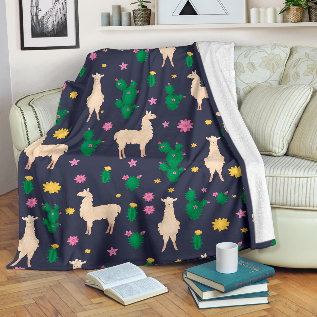Llama Cactus Pattern Print Design 012 Premium Blanket