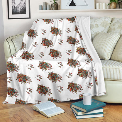 Aztec Wolf Pattern Print Design 02 Premium Blanket