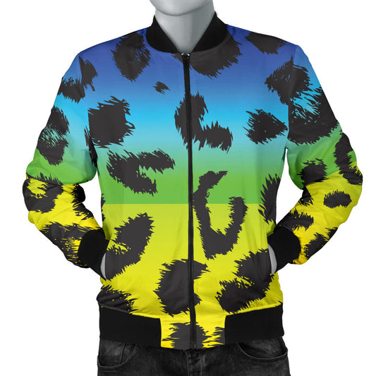 Rainbow Leopard Pattern Print Design A01 Men Bomber Jacket