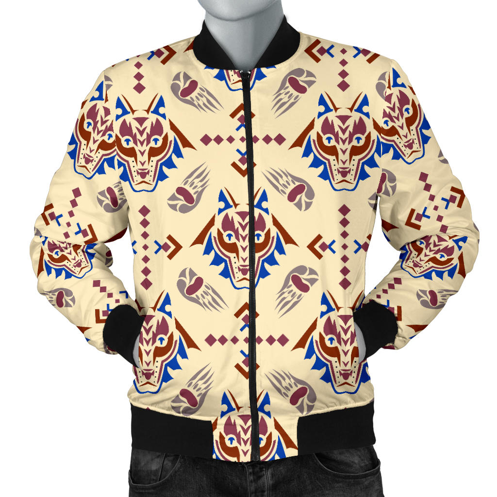Aztec Wolf Pattern Print Design 03 Men Bomber Jacket