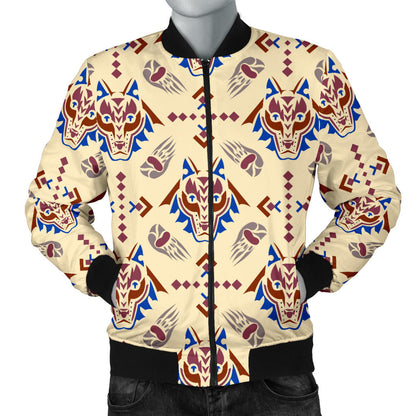 Aztec Wolf Pattern Print Design 03 Men Bomber Jacket