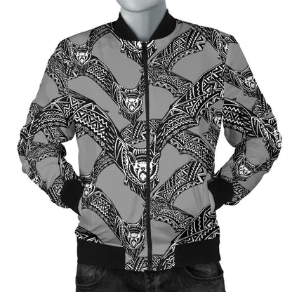 Bat Pattern Print Design 04 Men Bomber Jacket