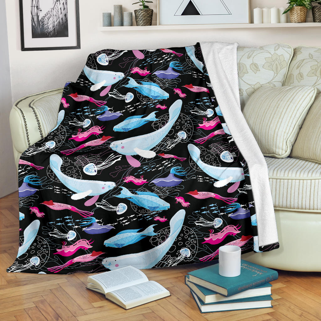 Manatee Pattern Print Design 02 Premium Blanket