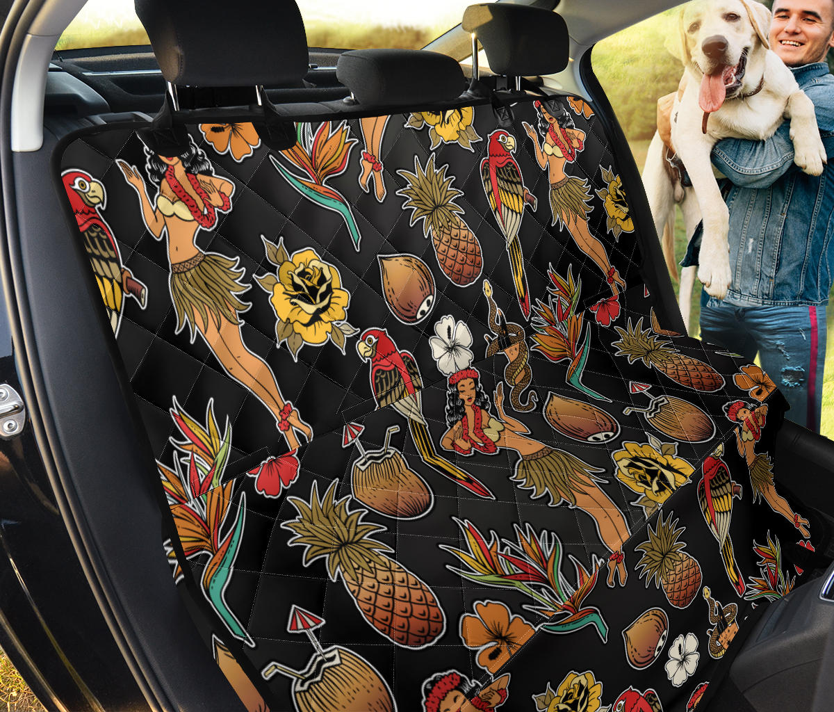 Hula Dancers Hawaiian Style Pattern Print Design 02 Rear Dog Car Seat Cover Hammock