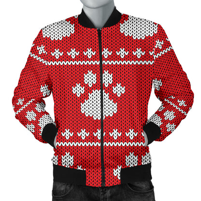 Knit Paw Pattern Print Design 03 Men Bomber Jacket