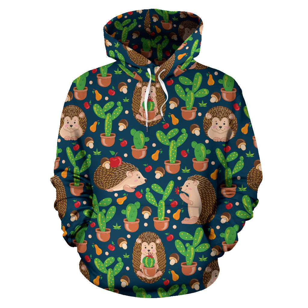 Hedgehog Cactus Pattern Print Design 04 Pullover Hoodie
