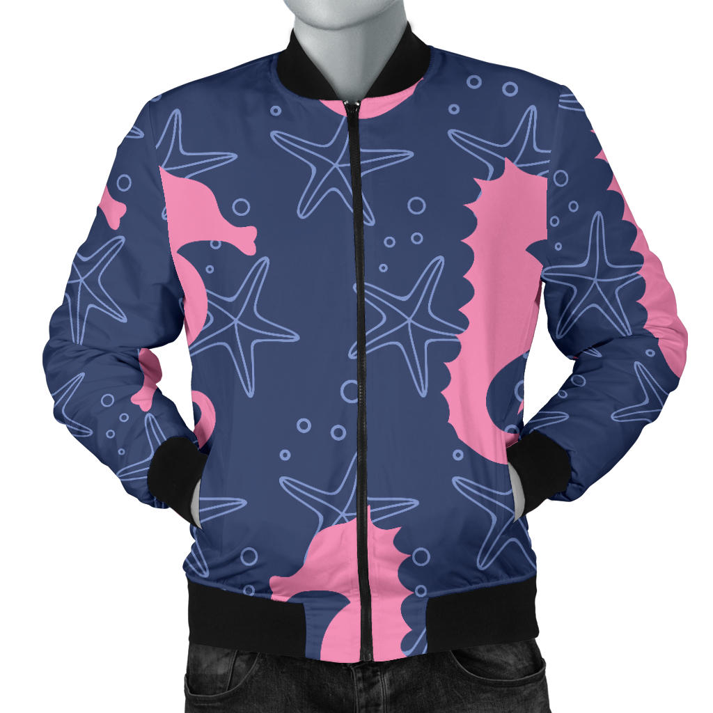SeaHorse Pink Pattern Print Design 02 Men Bomber Jacket