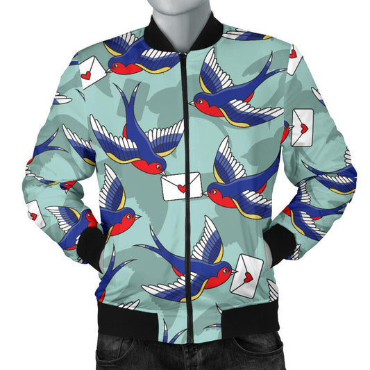 Swallow Bird Pattern Print Design 02 Men Bomber Jacket