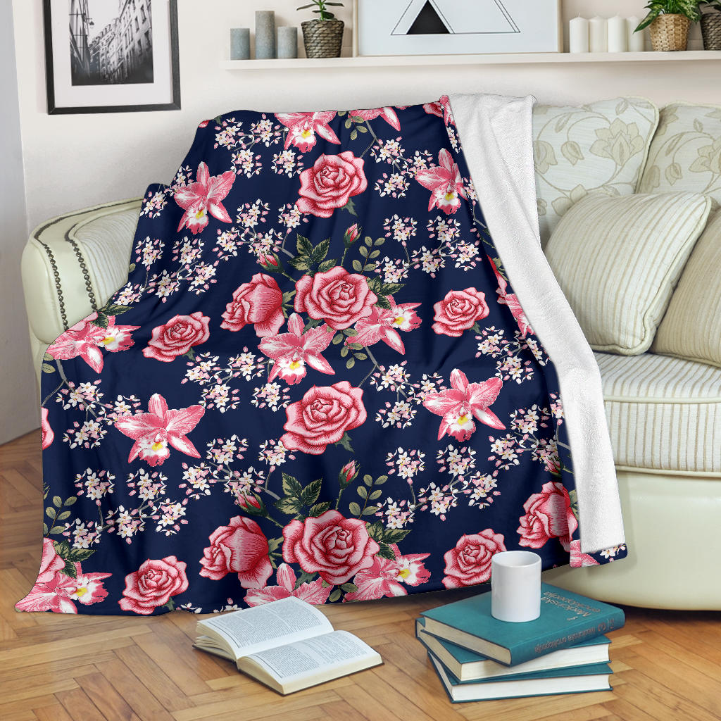 Rose Pattern Print Design A05 Premium Blanket