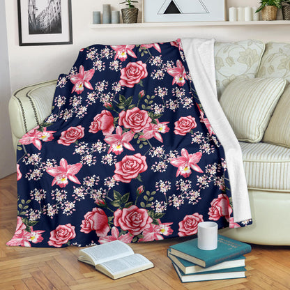 Rose Pattern Print Design A05 Premium Blanket