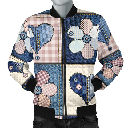 Patchwork Heart Flower Pattern Print Design 01 Men Bomber Jacket