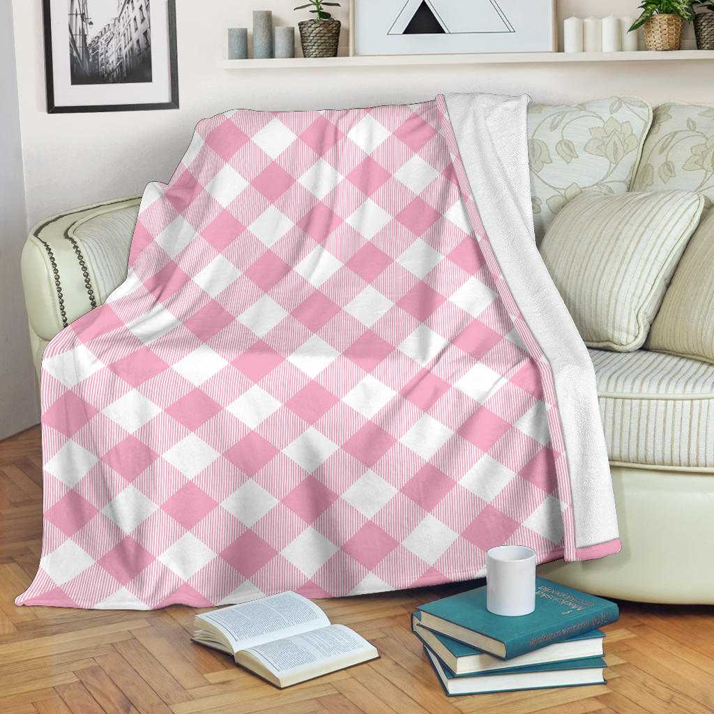 Gingham Pink Pattern Print Design 02 Premium Blanket