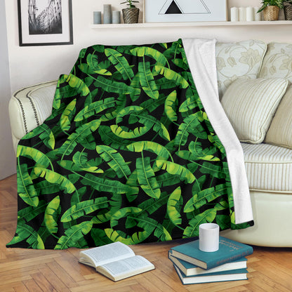 Banana Leaf Pattern Print Design 02 Premium Blanket