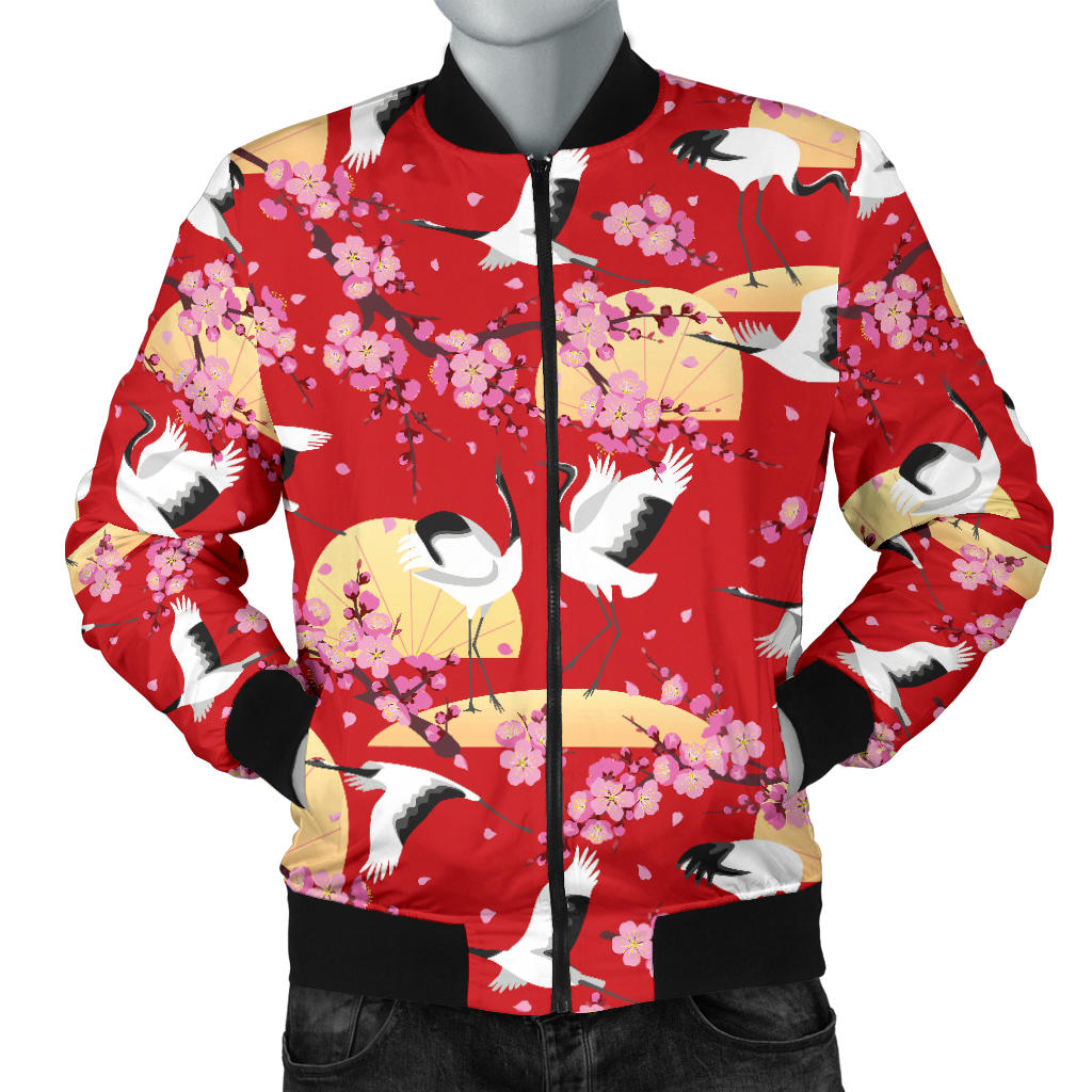 Crane Pattern Print Design 04 Men Bomber Jacket