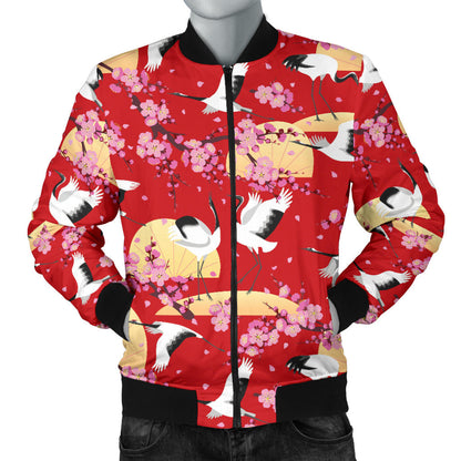 Crane Pattern Print Design 04 Men Bomber Jacket