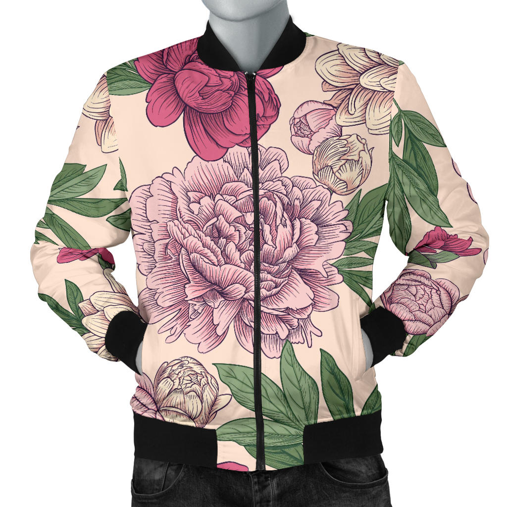 Peony Pattern Print Design A01 Men Bomber Jacket