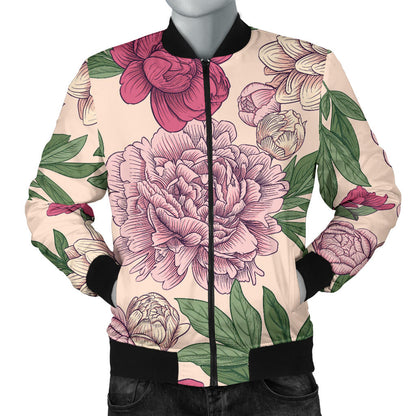 Peony Pattern Print Design A01 Men Bomber Jacket