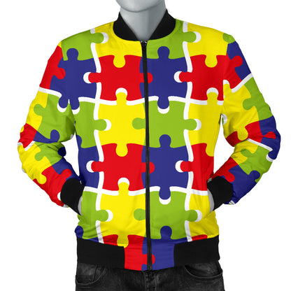 Autism Awareness Pattern Print Design 03 Men Bomber Jacket