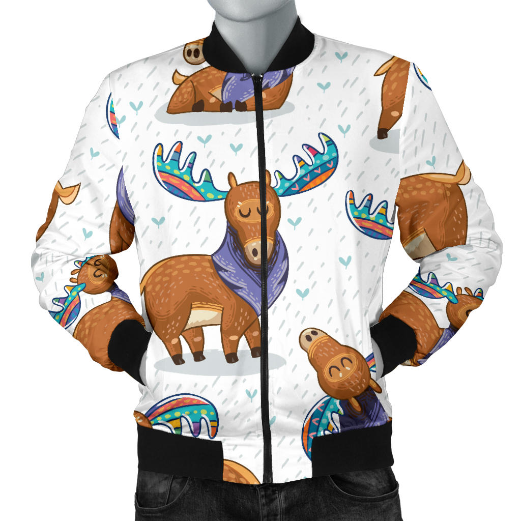 Moose Cute Pattern Print Design 01 Men Bomber Jacket