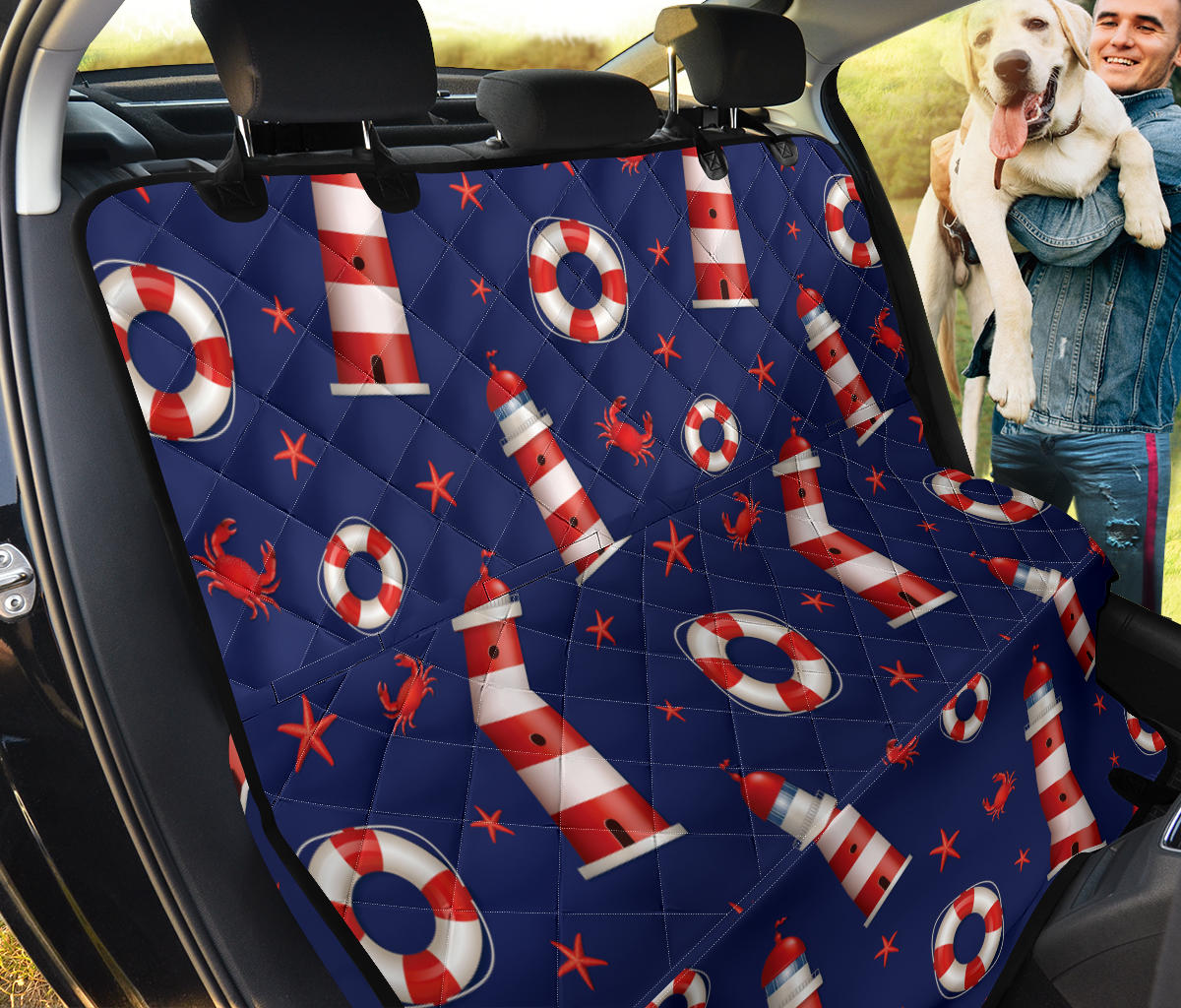 Nautical Pattern Print Design A03 Rear Dog Car Seat Cover Hammock