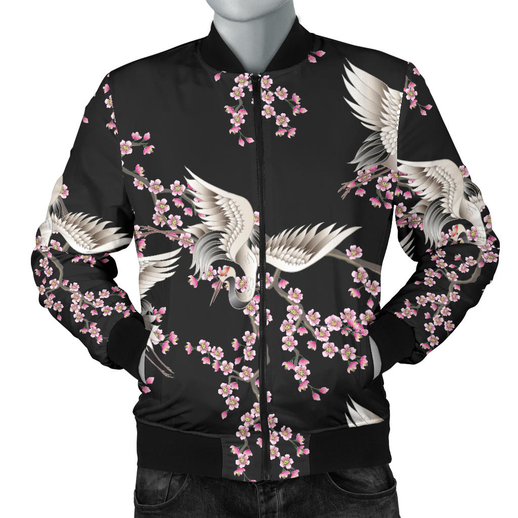 Crane Pattern Print Design 01 Men Bomber Jacket