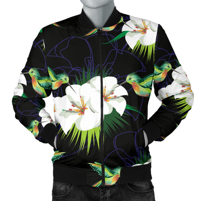 Hummingbird with Flower Pattern Print Design 03 Men Bomber Jacket