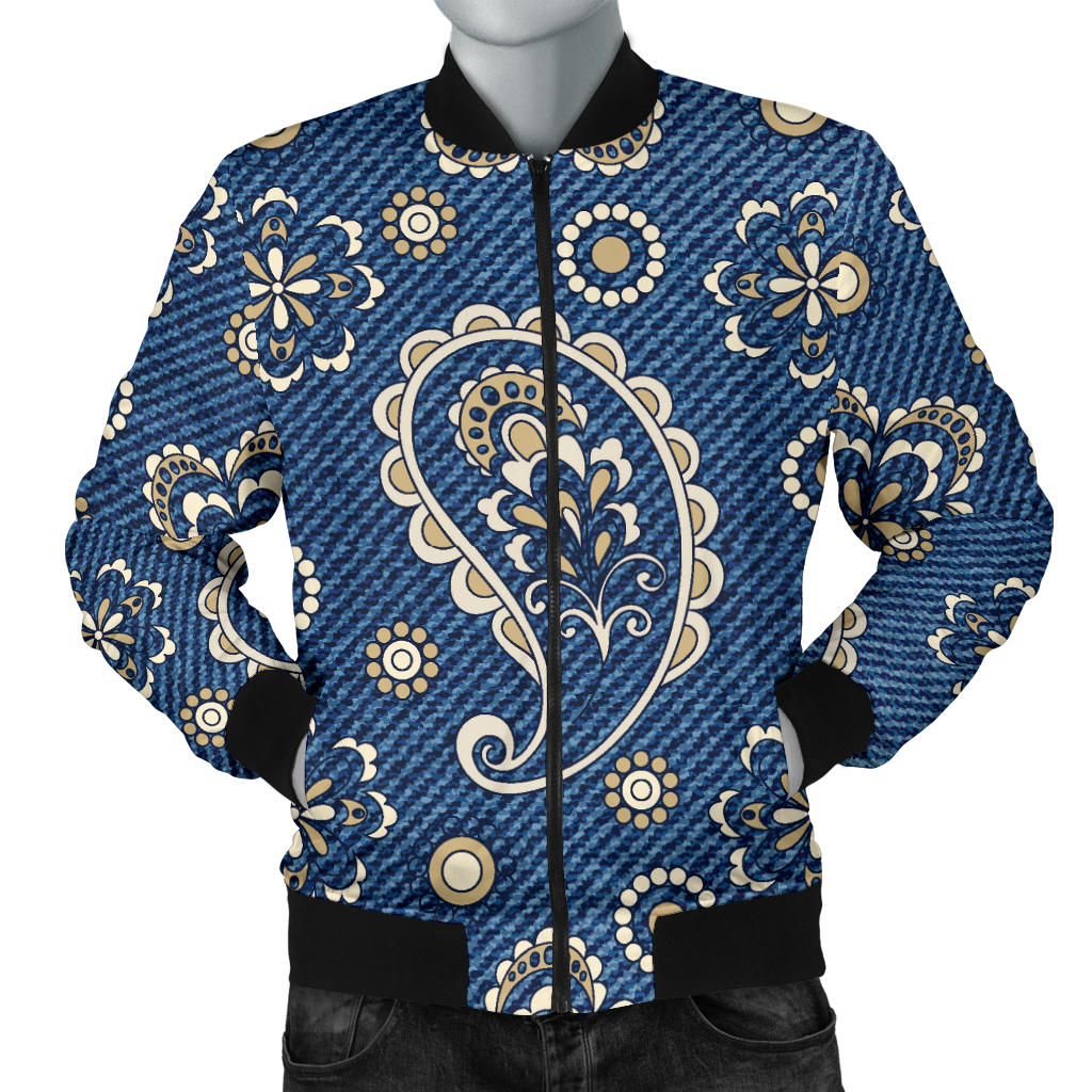 Jean Paisley Pattern Print Design 01 Men Bomber Jacket