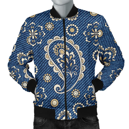 Jean Paisley Pattern Print Design 01 Men Bomber Jacket