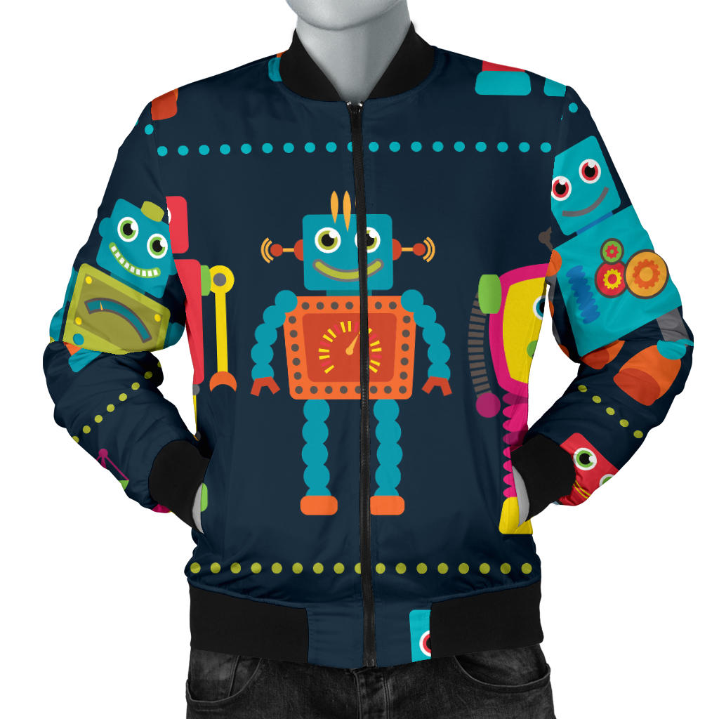 Robot Pattern Print Design A01 Men Bomber Jacket