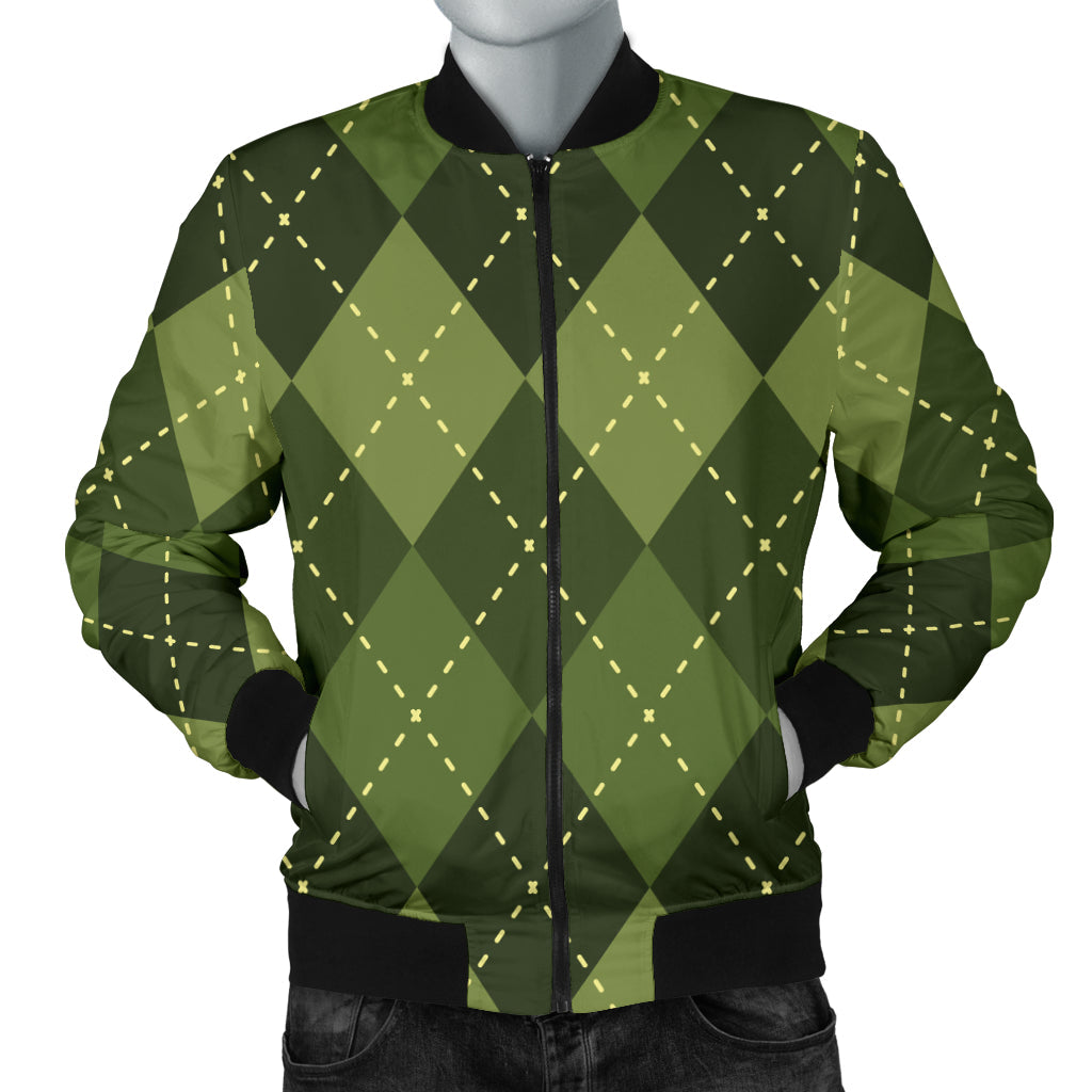 Argyle Green Pattern Print Design 01 Men Bomber Jacket