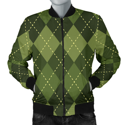Argyle Green Pattern Print Design 01 Men Bomber Jacket