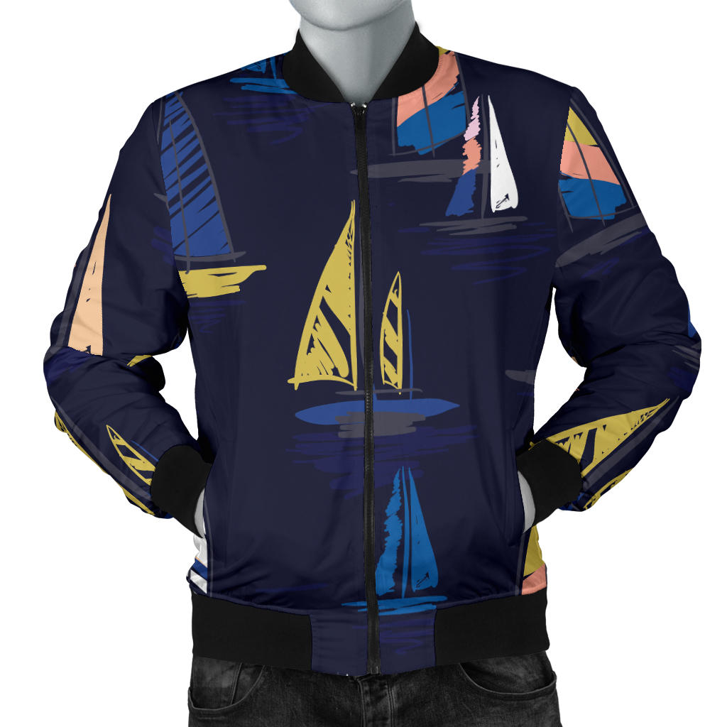 Sailing Ships Pattern Print Design A03 Men Bomber Jacket