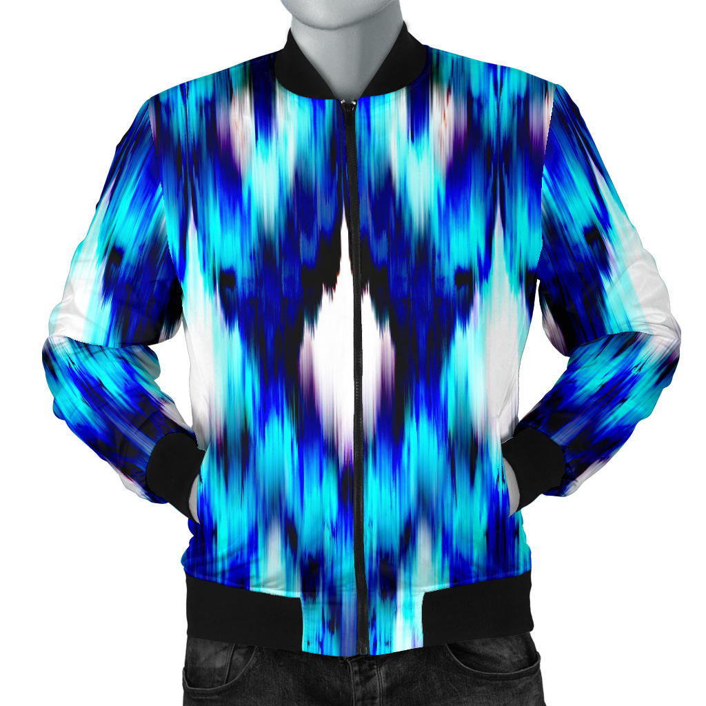 Ikat Blue Pattern Print Design 01 Men Bomber Jacket
