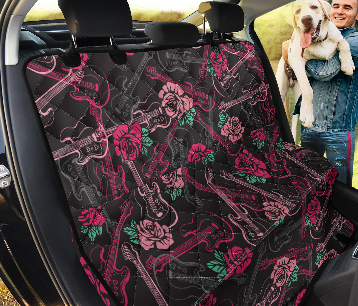 Bass Guitar Pink Rose Pattern Print Design 01 Rear Dog Car Seat Cover Hammock