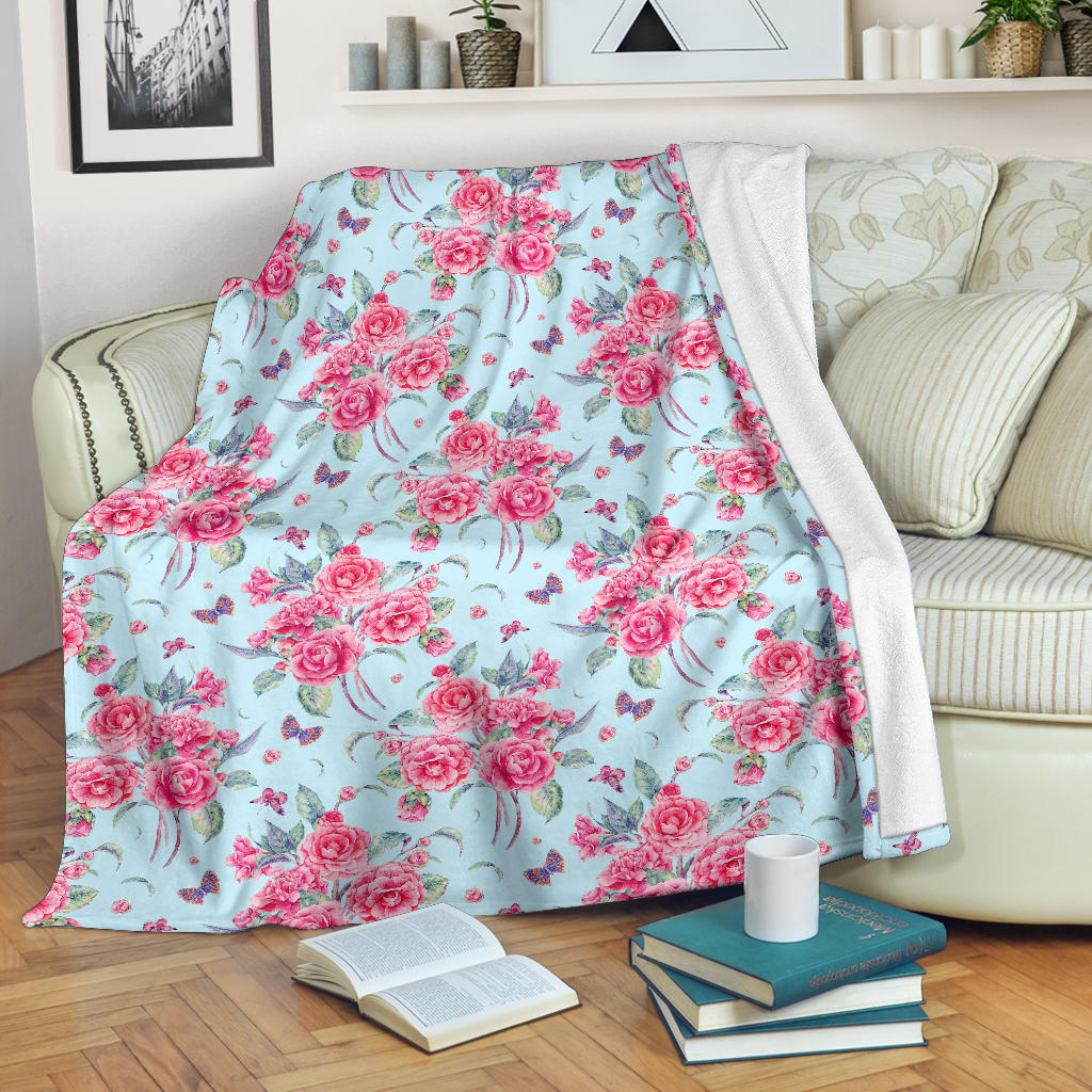 Camellia Pattern Print Design 01 Premium Blanket