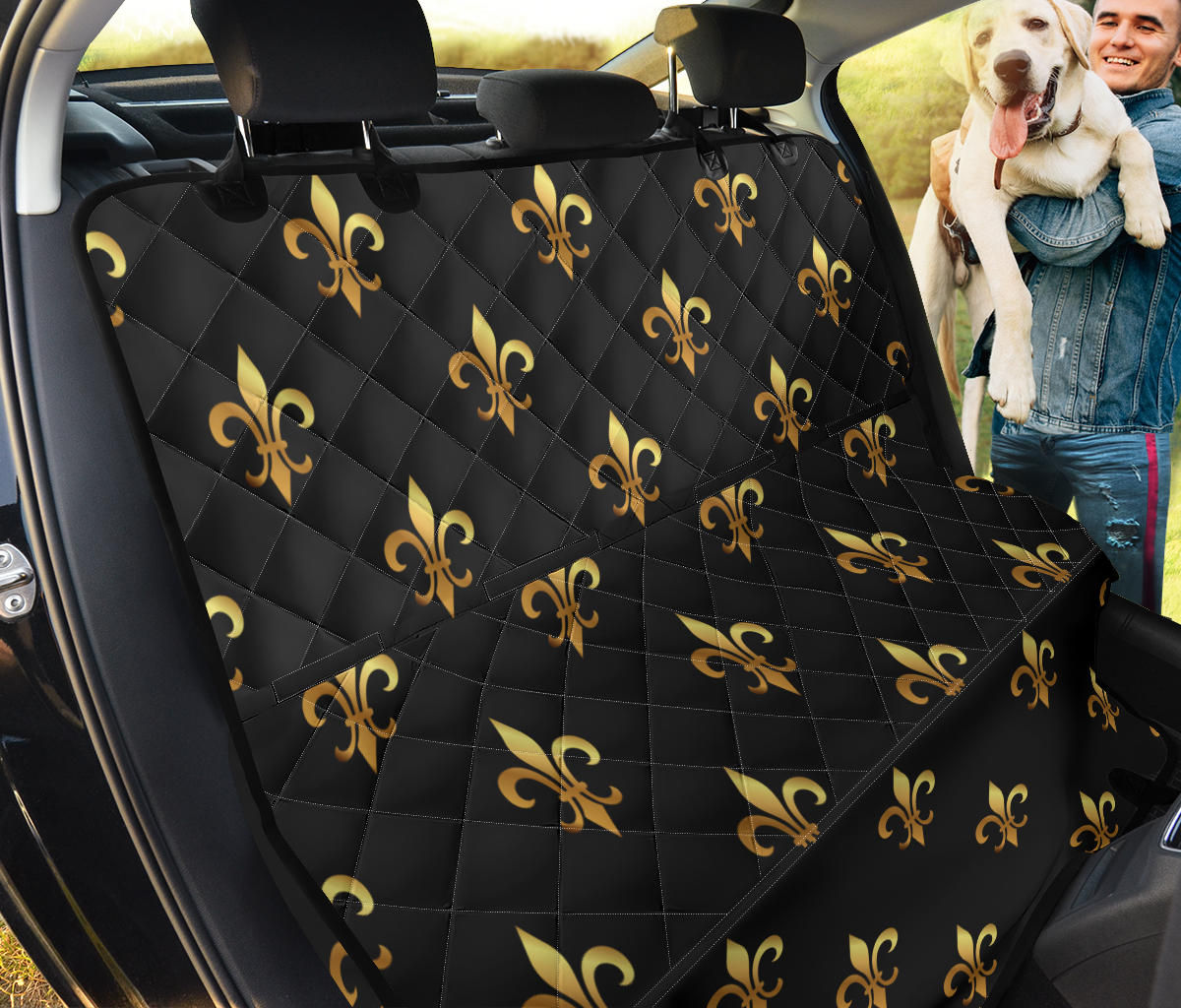 Fleur De Lis Gold Pattern Print Design 03 Rear Dog Car Seat Cover Hammock