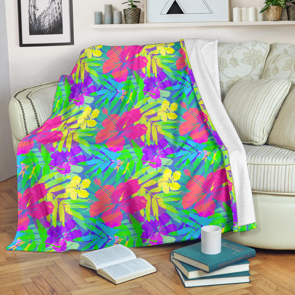 Neon Tropical Pattern Print Design A03 Premium Blanket