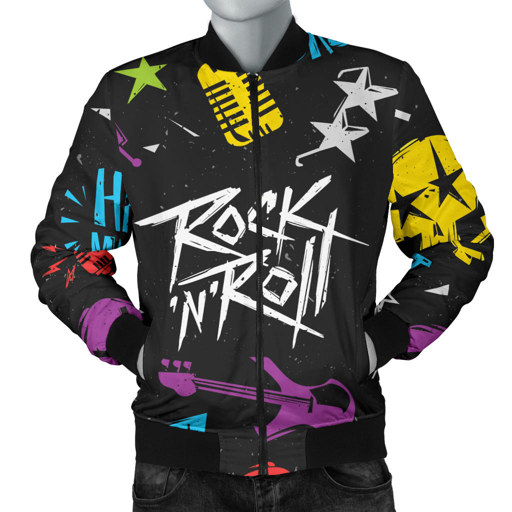 Rock and Roll Pattern Print Design A02 Men Bomber Jacket
