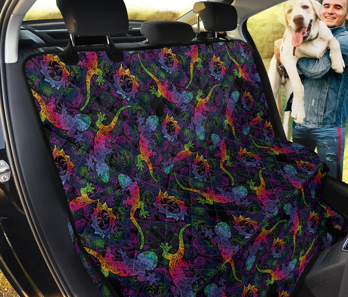 Gecko Rainbow Pattern Print Design 03 Rear Dog Car Seat Cover Hammock