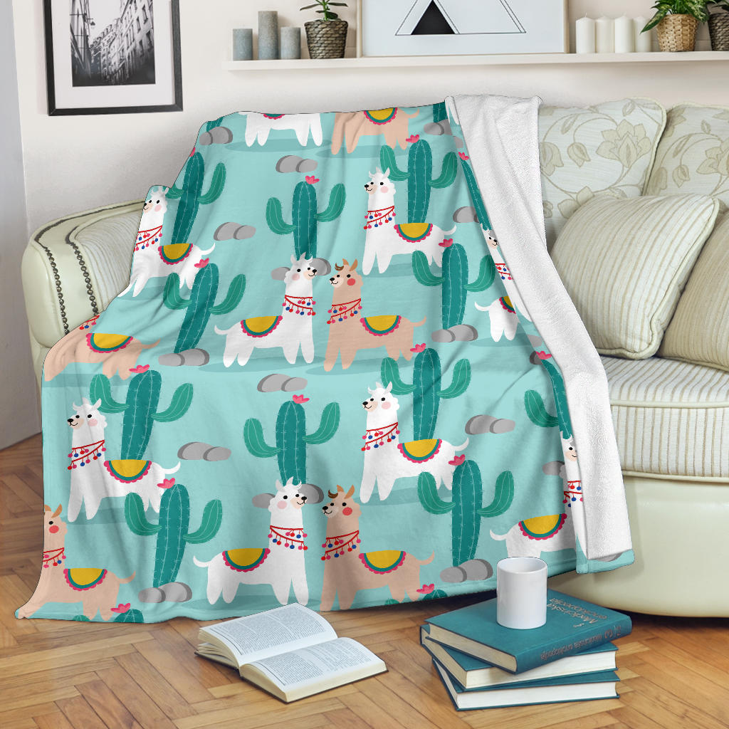 Llama Cactus Pattern Print Design 08 Premium Blanket