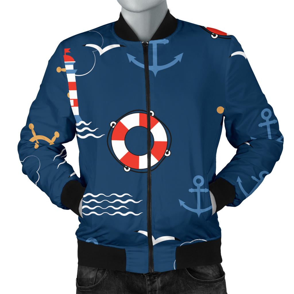Nautical Pattern Print Design A06 Men Bomber Jacket